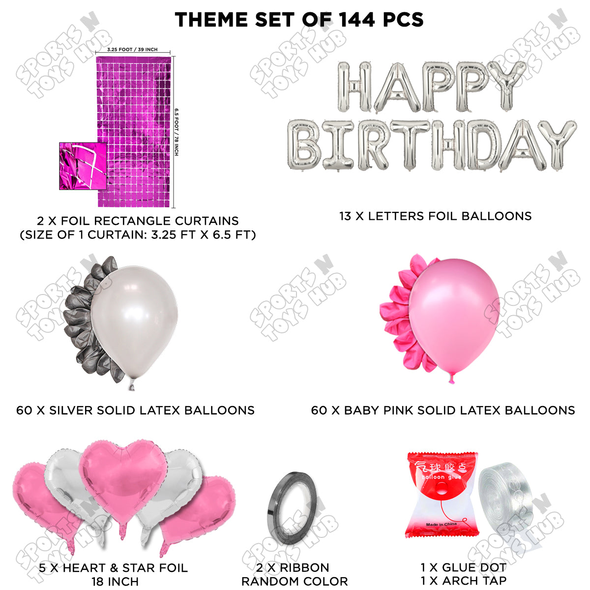 Happy Birthday Foil Letter Theme - Silver & Baby Pink