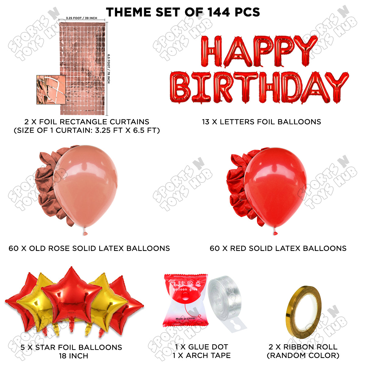 Happy Birthday Foil Letter Theme - Red & Old Rose