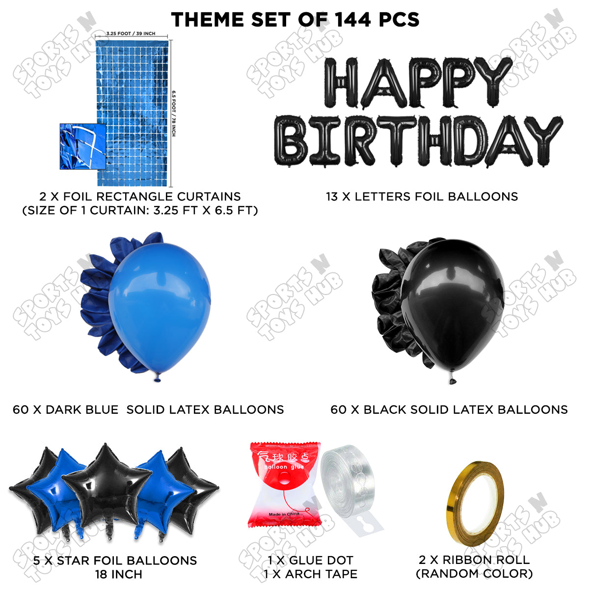 Happy Birthday Foil Letter Theme - Black & Blue
