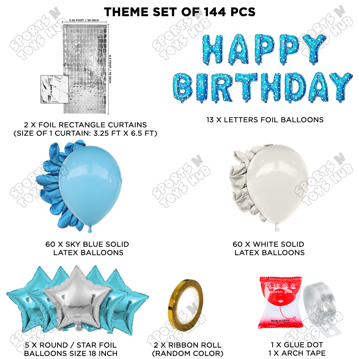 Happy Birthday Foil Letter Theme - Blue & Silver