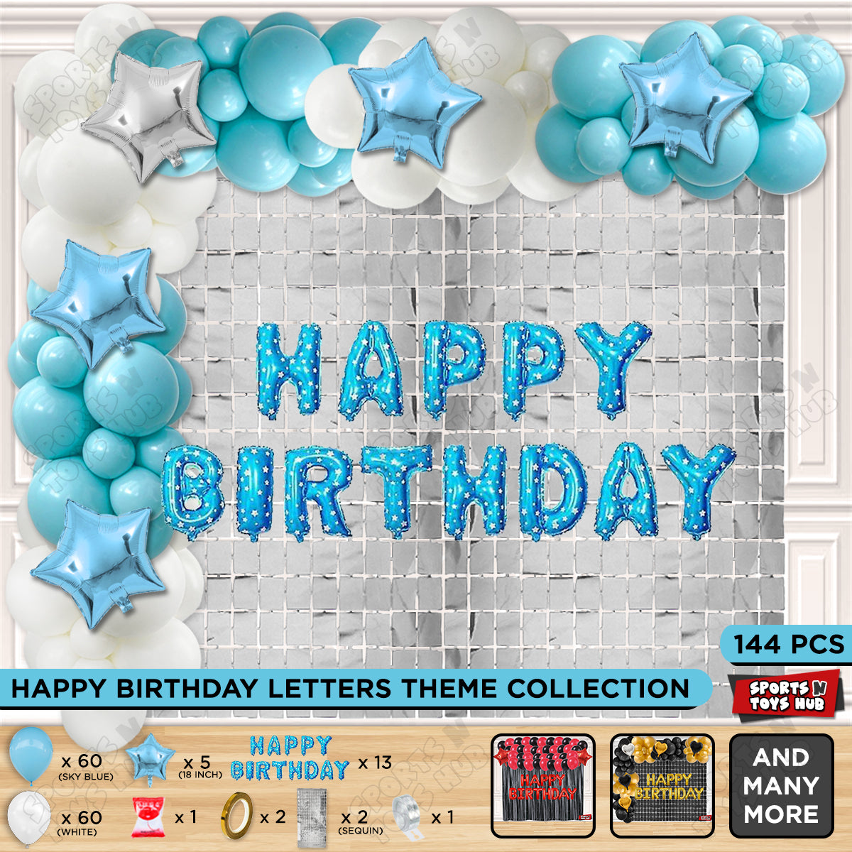 Happy Birthday Foil Letter Theme - Blue & Silver