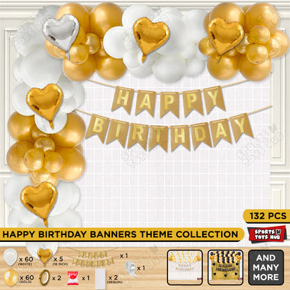 Happy Birthday Card Banner Theme - Gold & White