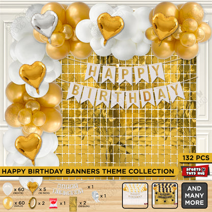 Happy Birthday Card Banner Theme - White & Gold