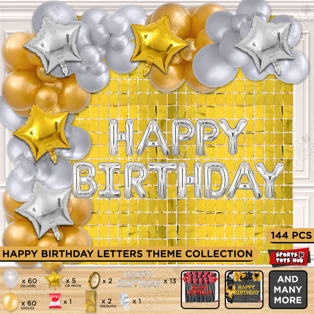 Happy Birthday Foil Letter Theme - Silver & Gold