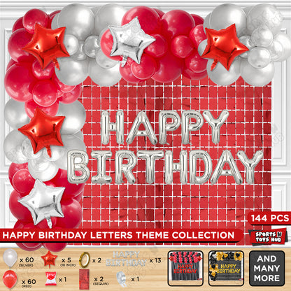 Happy Birthday Foil Letter Theme - Silver & Red