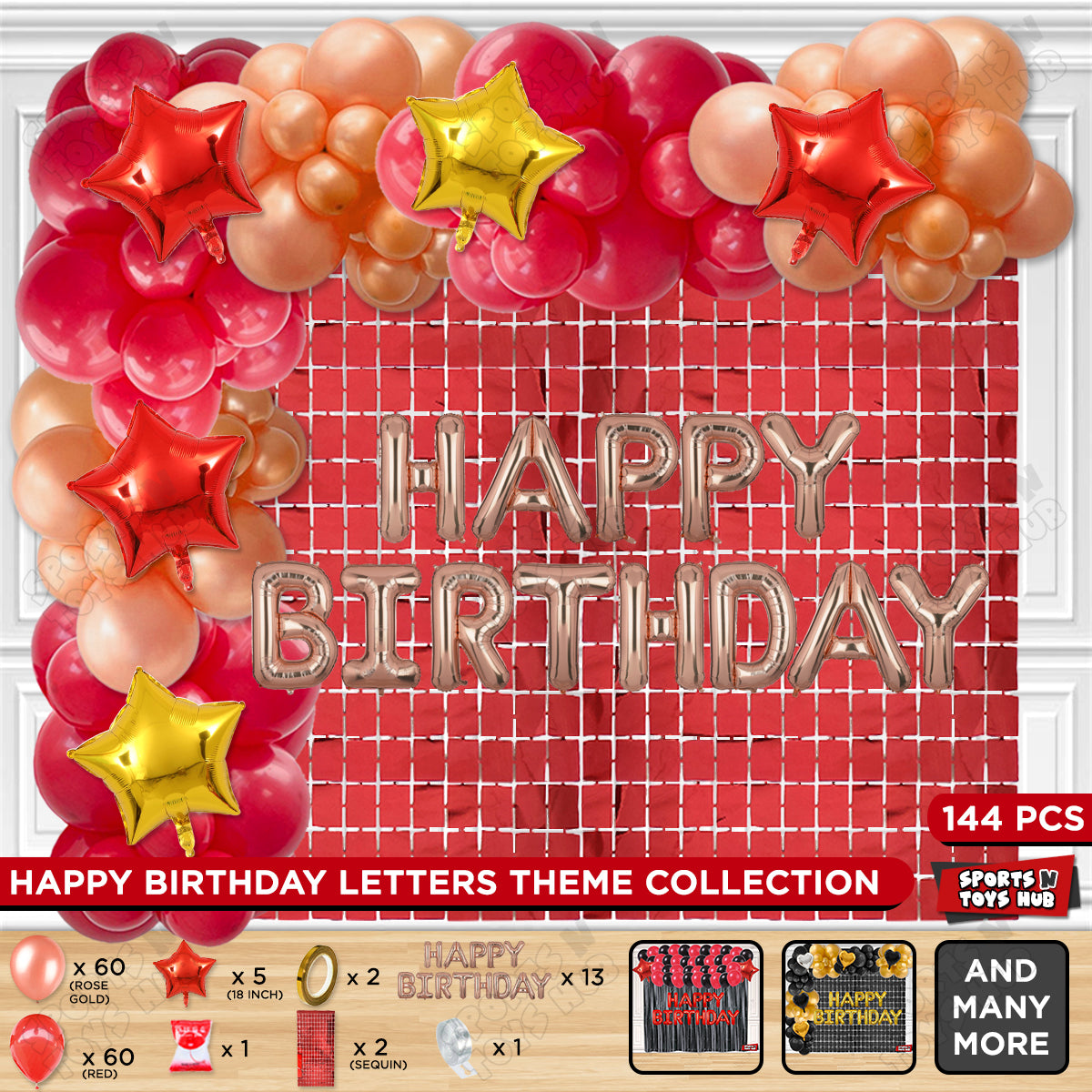 Happy Birthday Foil Letter Theme - Rose Gold & Red