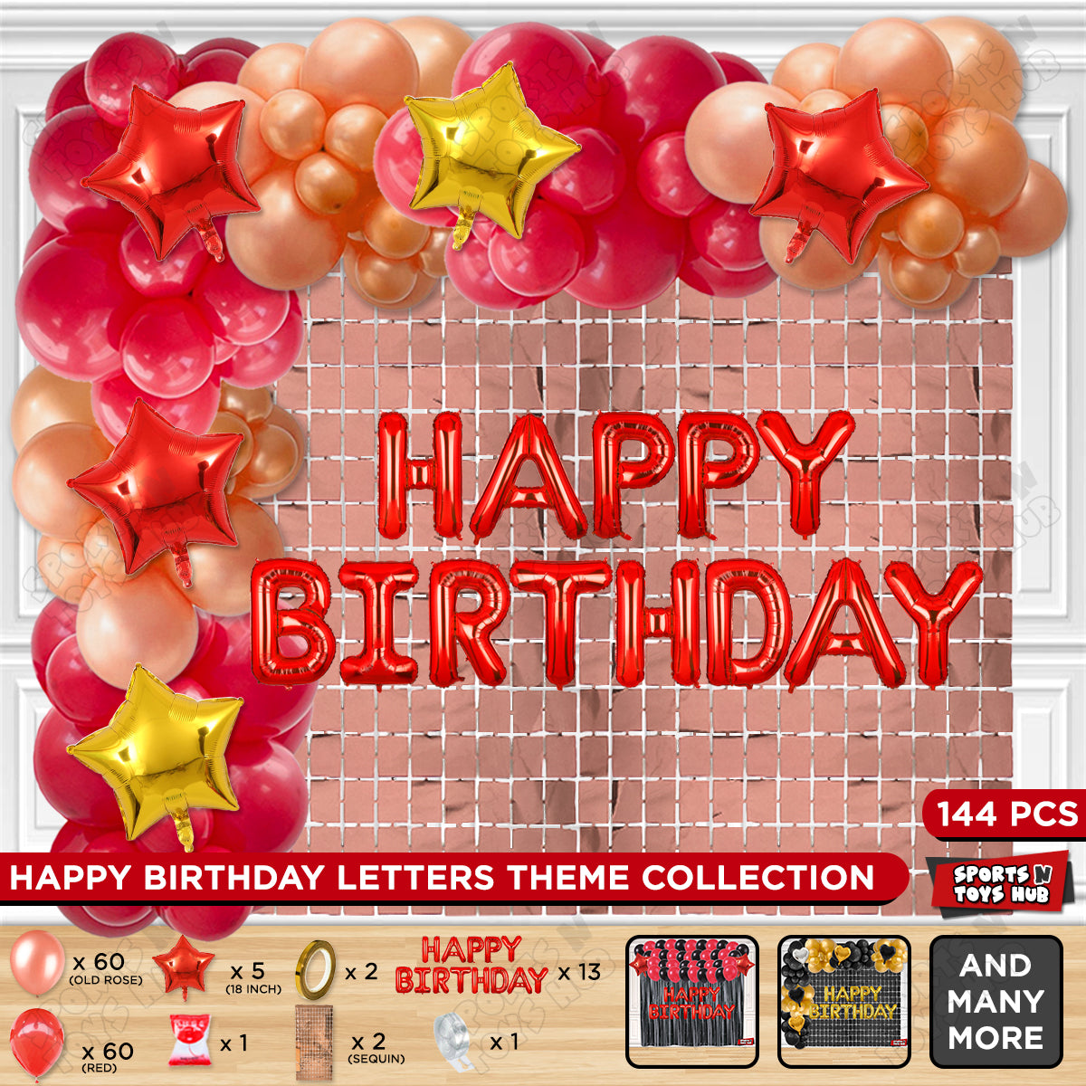 Happy Birthday Foil Letter Theme - Red & Old Rose