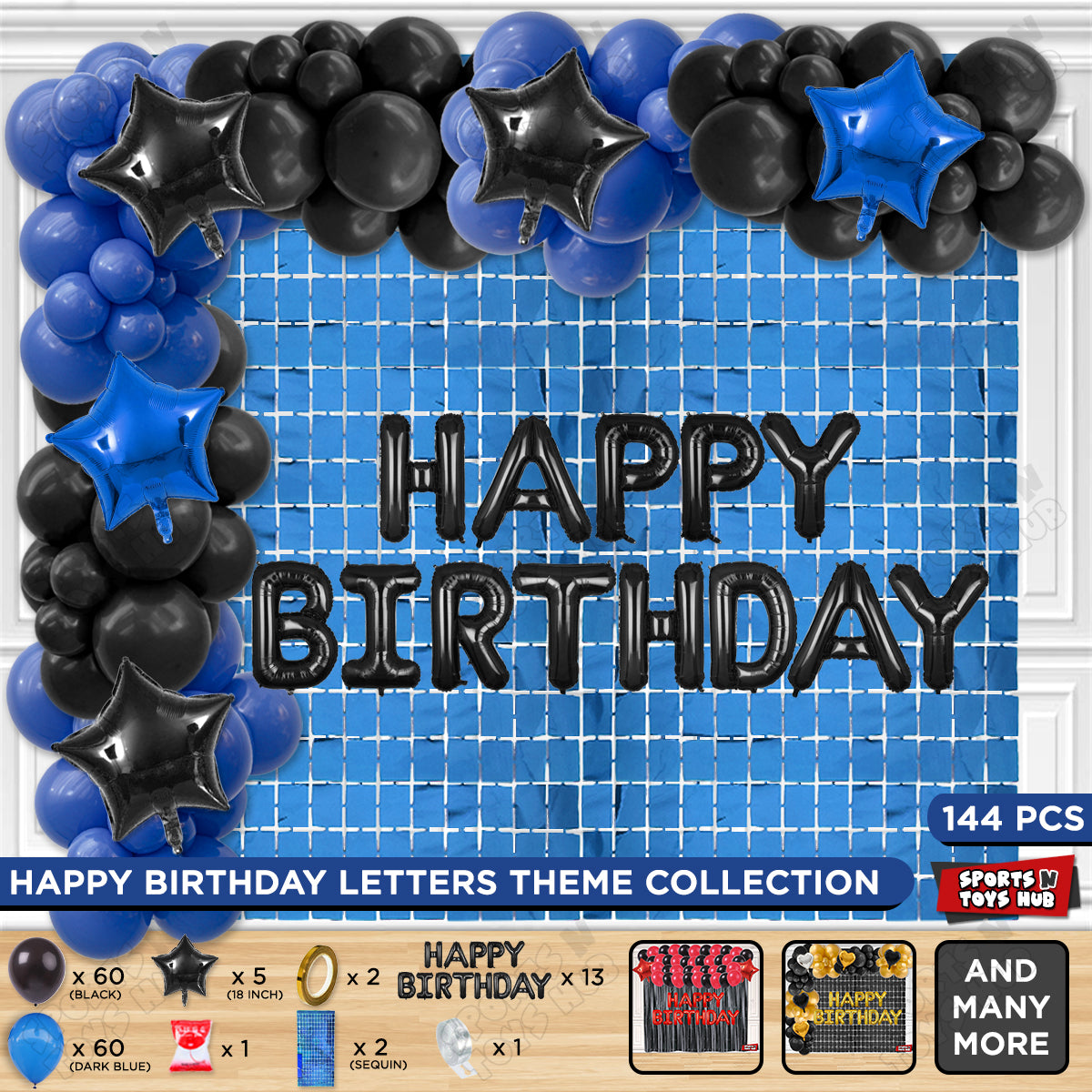 Happy Birthday Foil Letter Theme - Black & Blue
