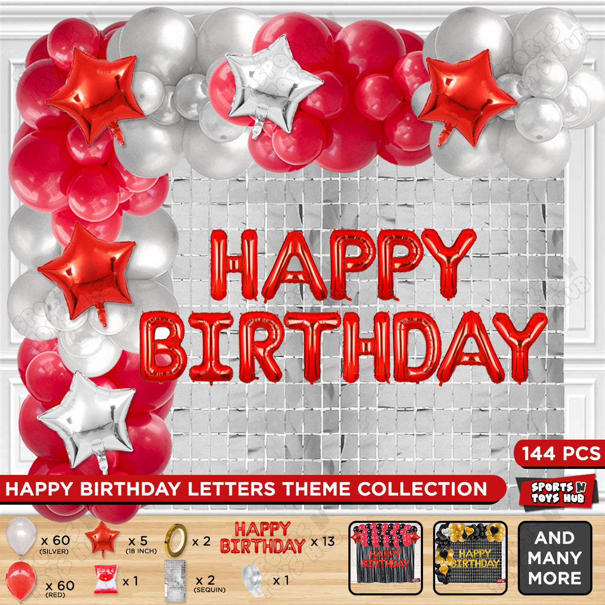 Happy Birthday Foil Letter Theme - Red & Silver
