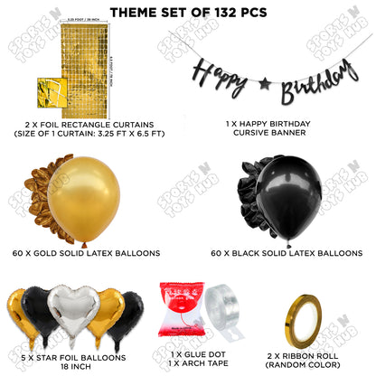 Happy Birthday Cursive Banner Theme - Gold & Black