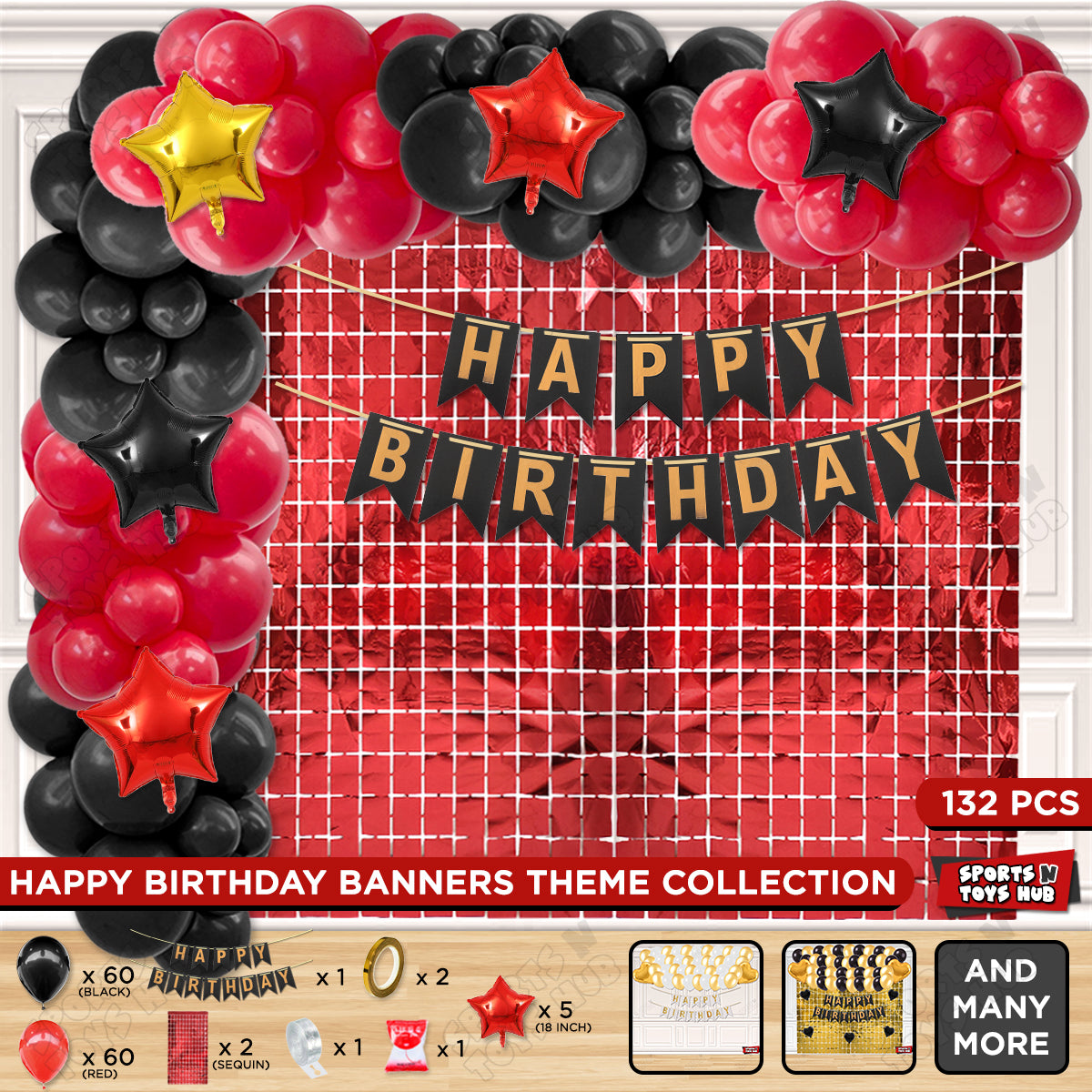 Happy Birthday Card Banner Theme - Black & Red