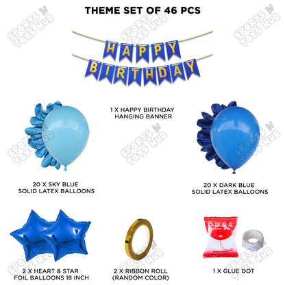 Happy Birthday Card Banner Theme - Dark Blue & Sky Blue