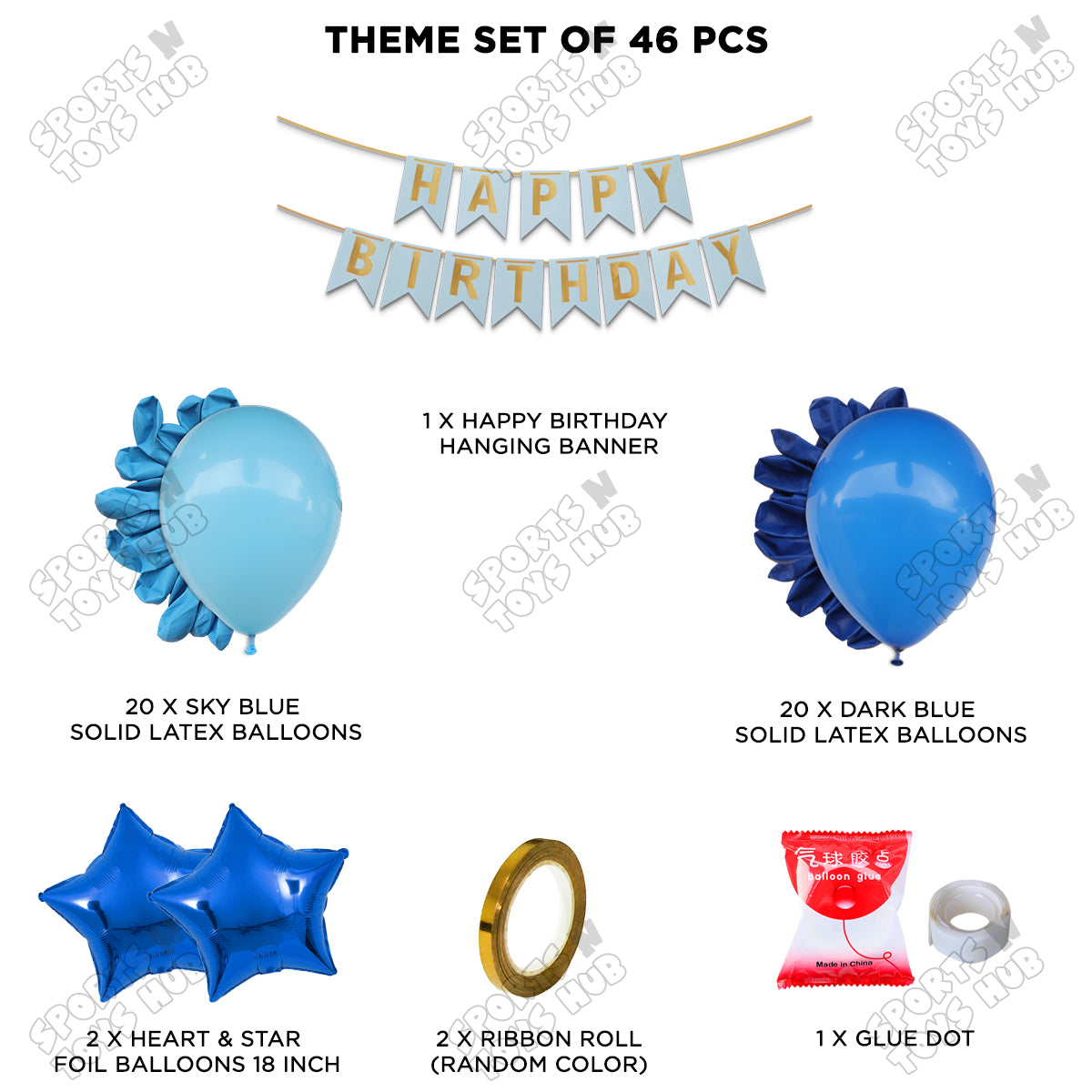 Happy Birthday Card Banner Theme - Sky Blue & Dark Blue