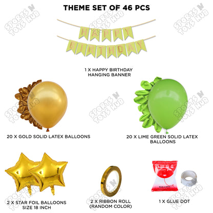 Happy Birthday Card Banner Theme -  Lime Green & Gold