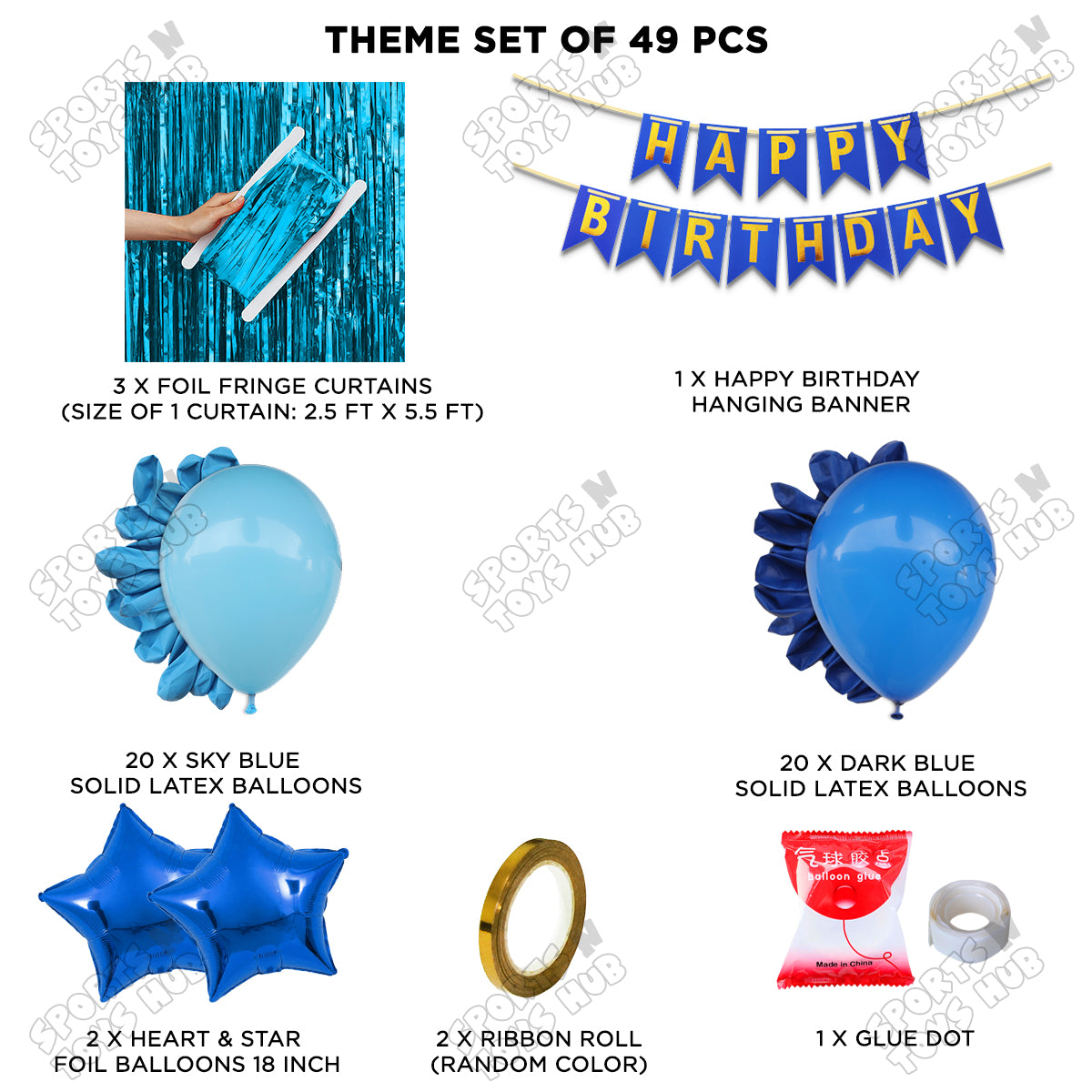 Happy Birthday Card Banner Theme - Dark Blue & Sky Blue