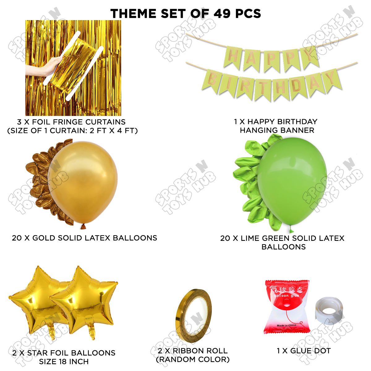 Happy Birthday Card Banner Theme -  Lime Green & Gold