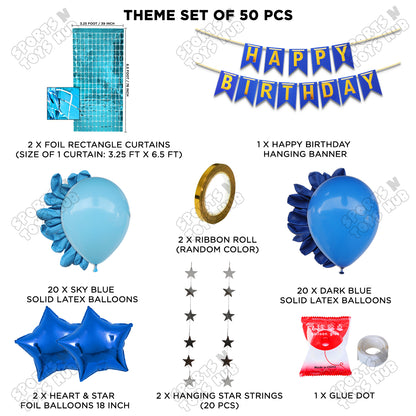 Happy Birthday Card Banner Theme - Dark Blue & Sky Blue