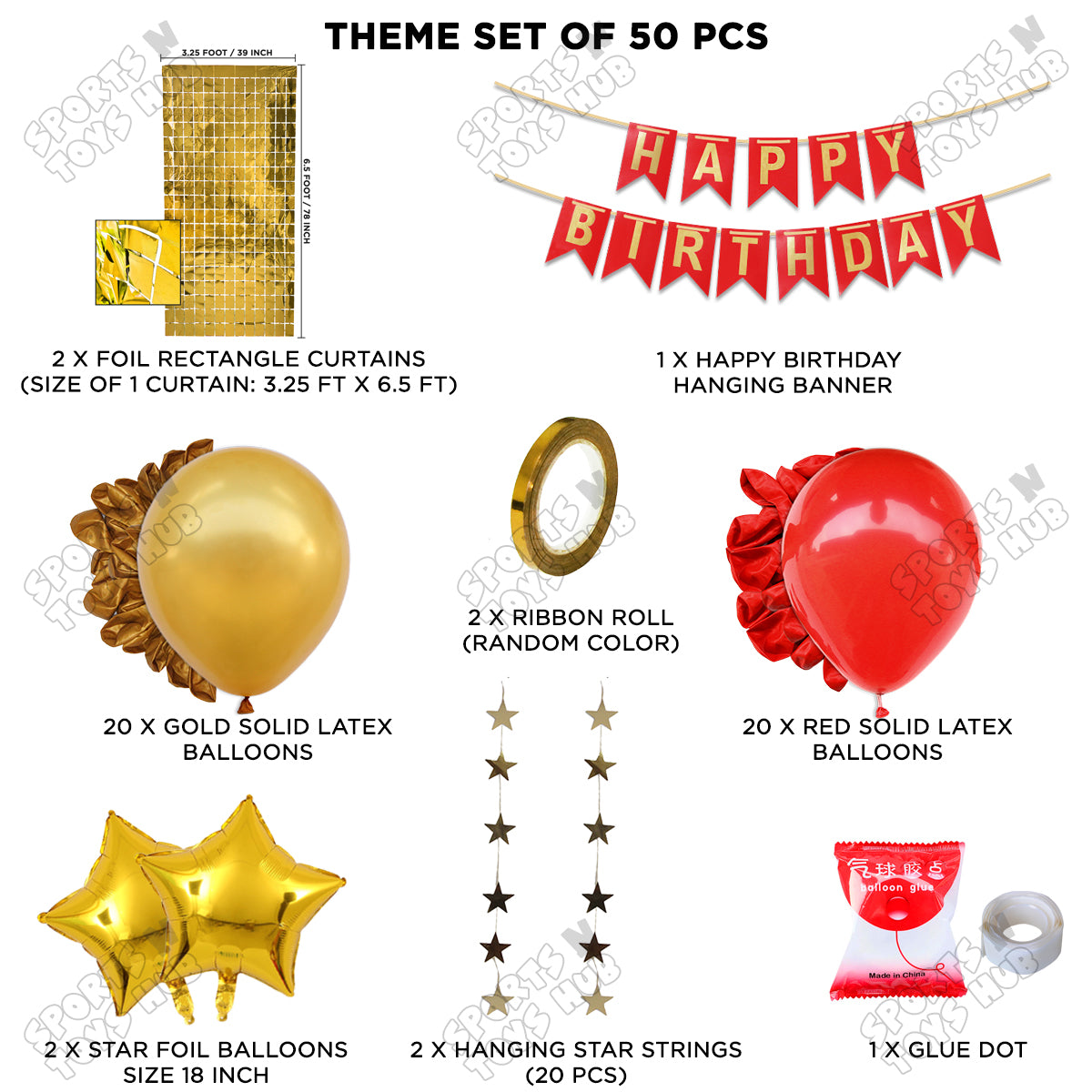 Happy Birthday Card Banner Theme - Gold & Red