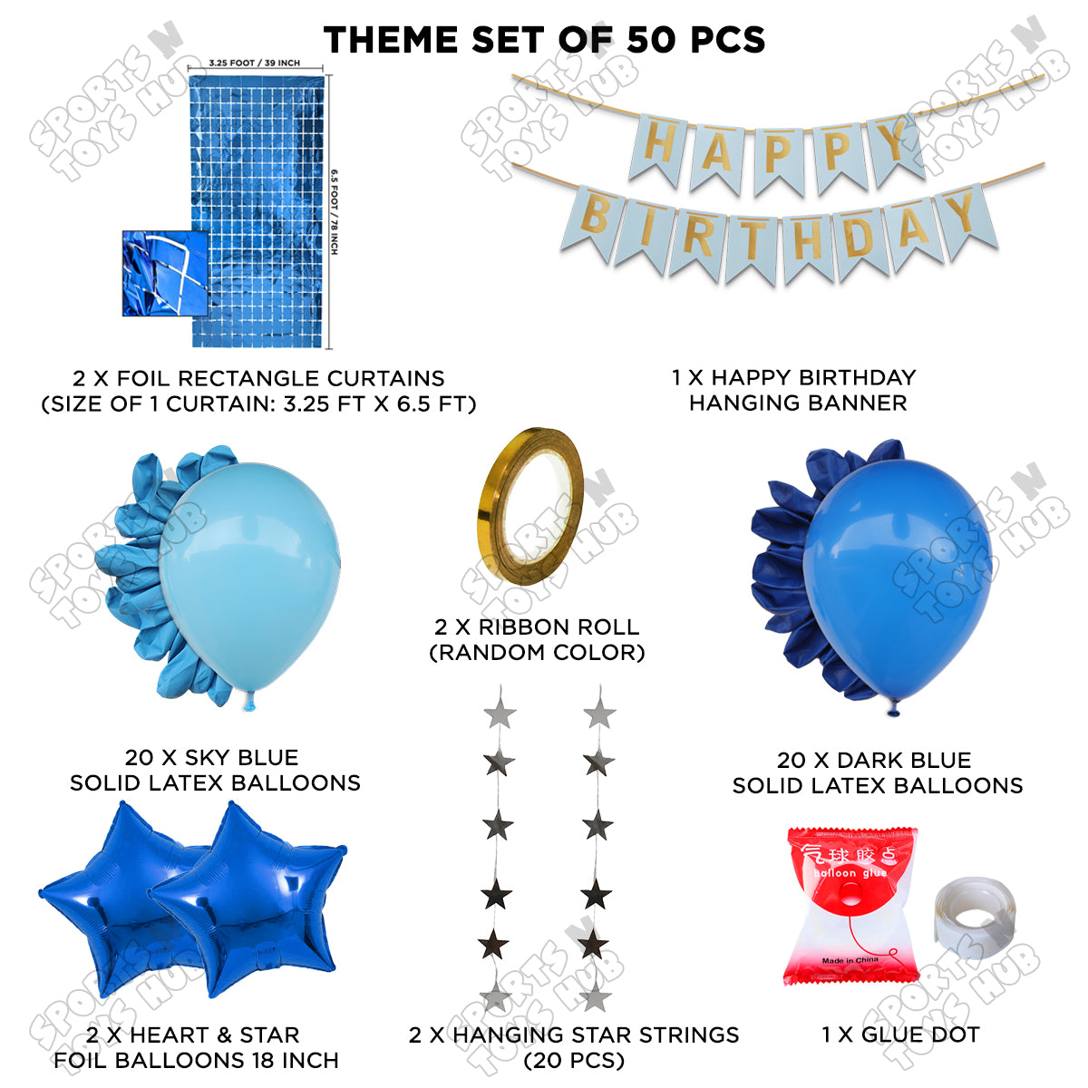 Happy Birthday Card Banner Theme - Sky Blue & Dark Blue
