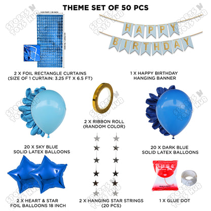 Happy Birthday Card Banner Theme - Sky Blue & Dark Blue