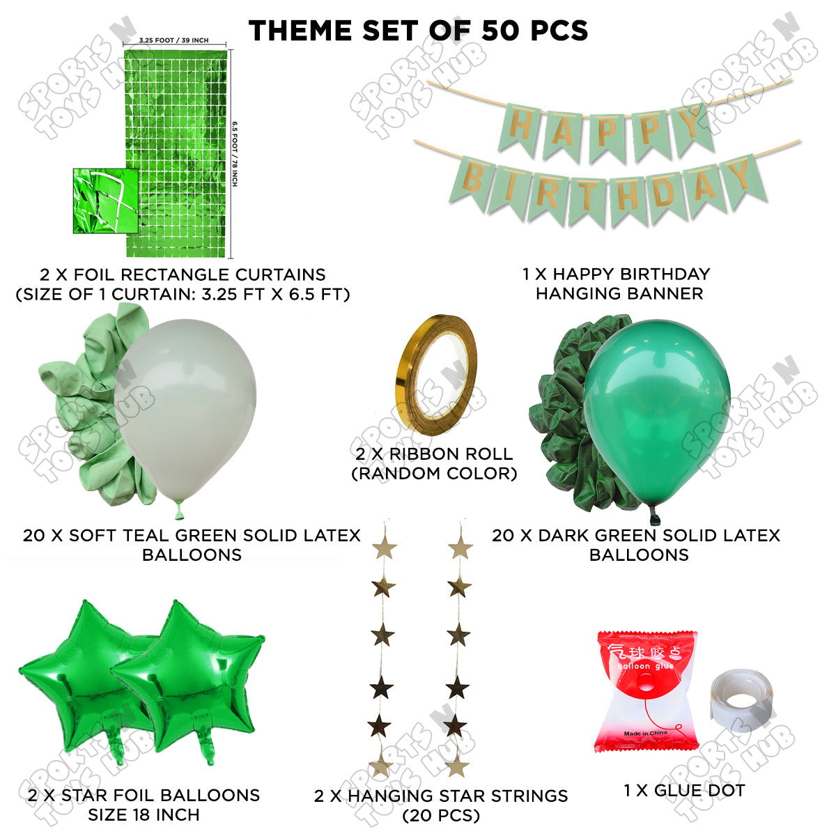 Happy Birthday Card Banner Theme - Green & Soft Teal Green