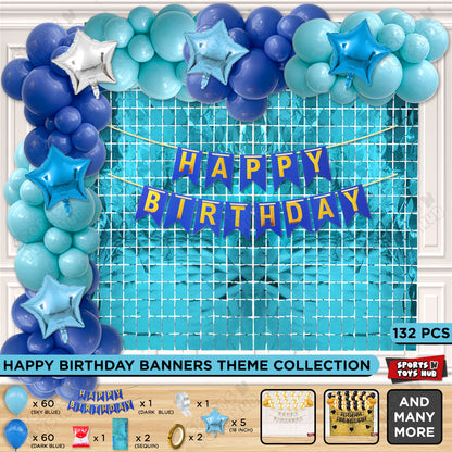 Happy Birthday Card Banner Theme - Dark Blue & Sky Blue