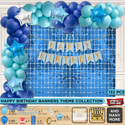 Happy Birthday Card Banner Theme - Sky Blue & Dark Blue