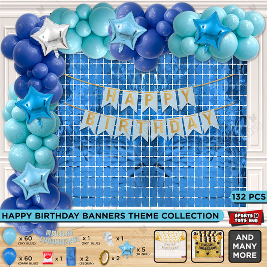 Happy Birthday Card Banner Theme - Sky Blue & Dark Blue
