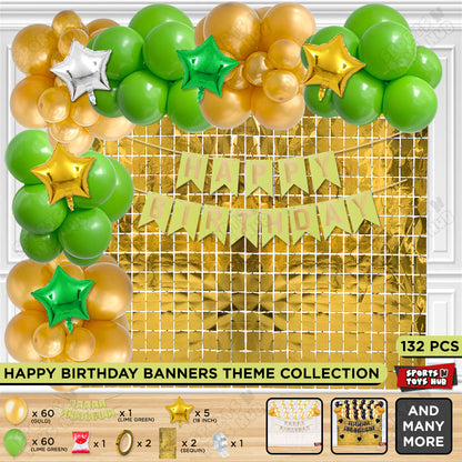 Happy Birthday Card Banner Theme -  Lime Green & Gold