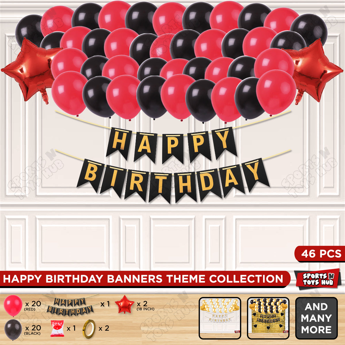 Happy Birthday Card Banner Theme - Black & Red