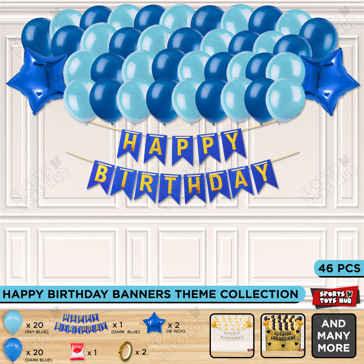 Happy Birthday Card Banner Theme - Dark Blue & Sky Blue