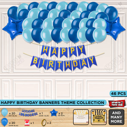 Happy Birthday Card Banner Theme - Dark Blue & Sky Blue