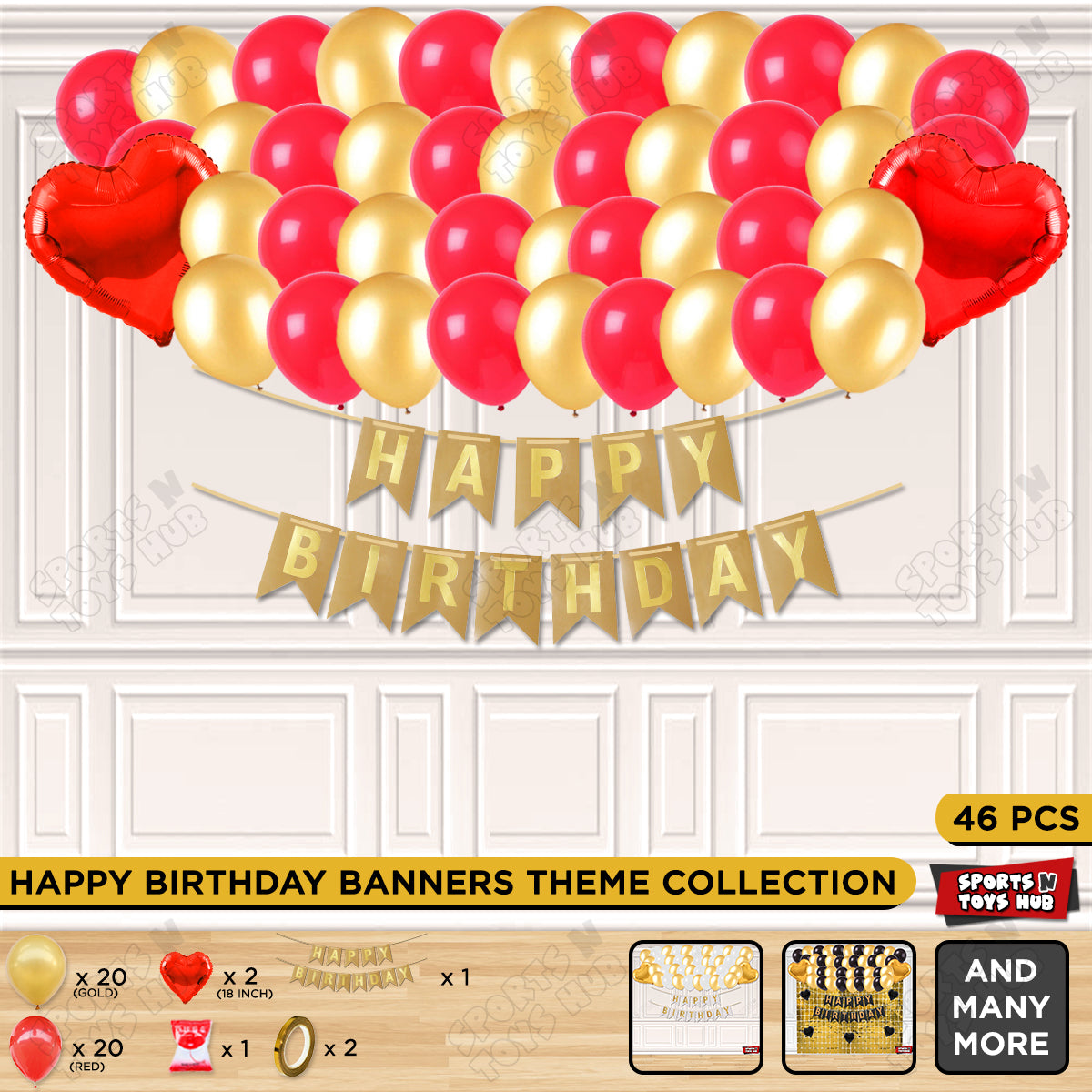 Happy Birthday Card Banner Theme - Gold & Red