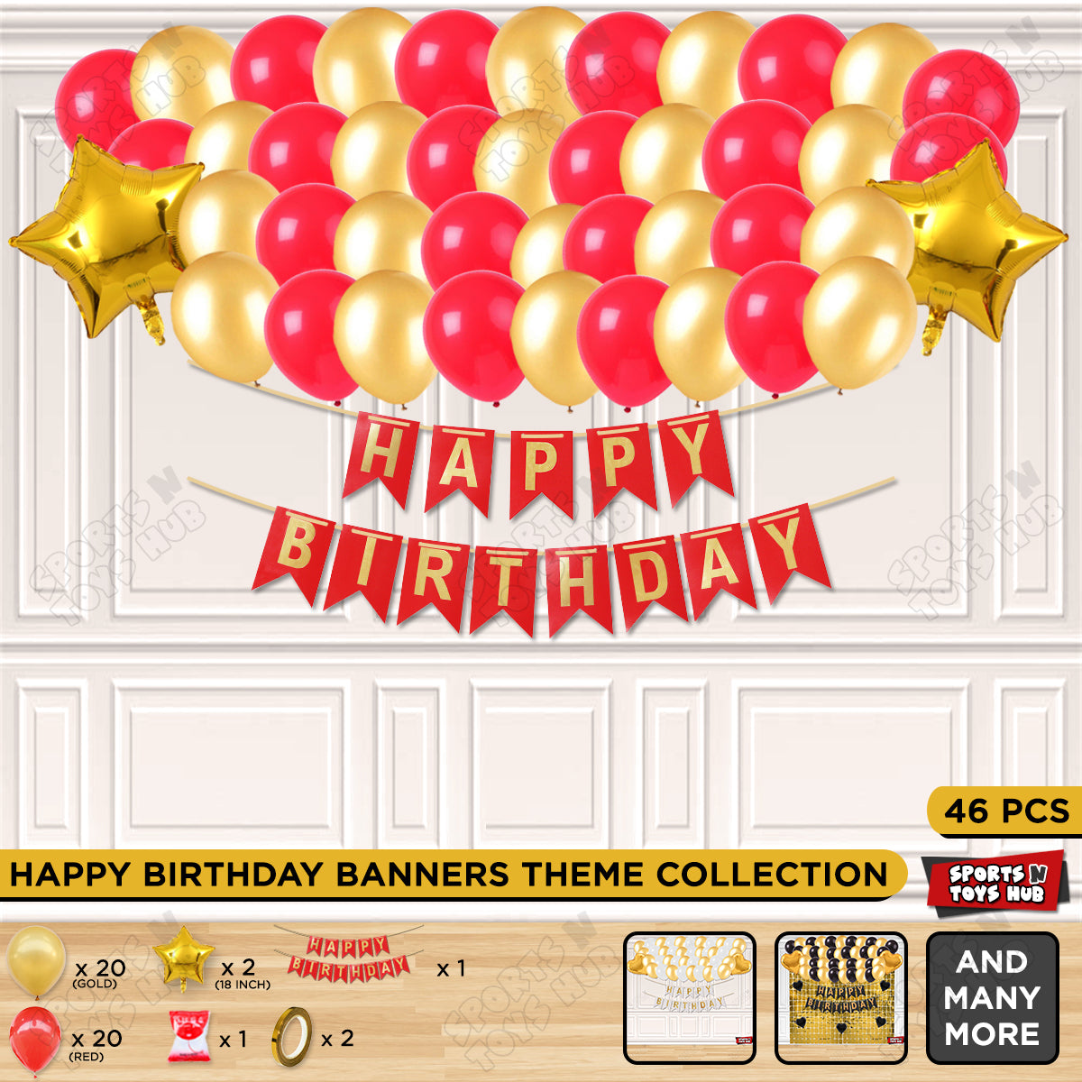 Happy Birthday Card Banner Theme - Red & Gold