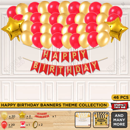 Happy Birthday Card Banner Theme - Red & Gold