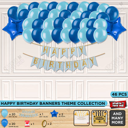Happy Birthday Card Banner Theme - Sky Blue & Dark Blue