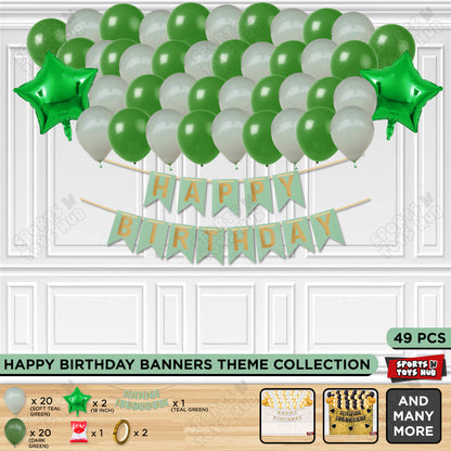Happy Birthday Card Banner Theme - Green & Soft Teal Green