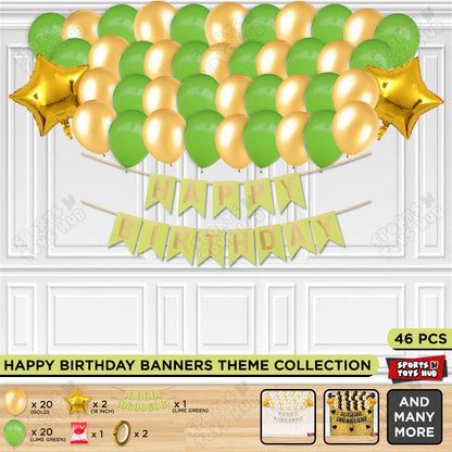 Happy Birthday Card Banner Theme -  Lime Green & Gold