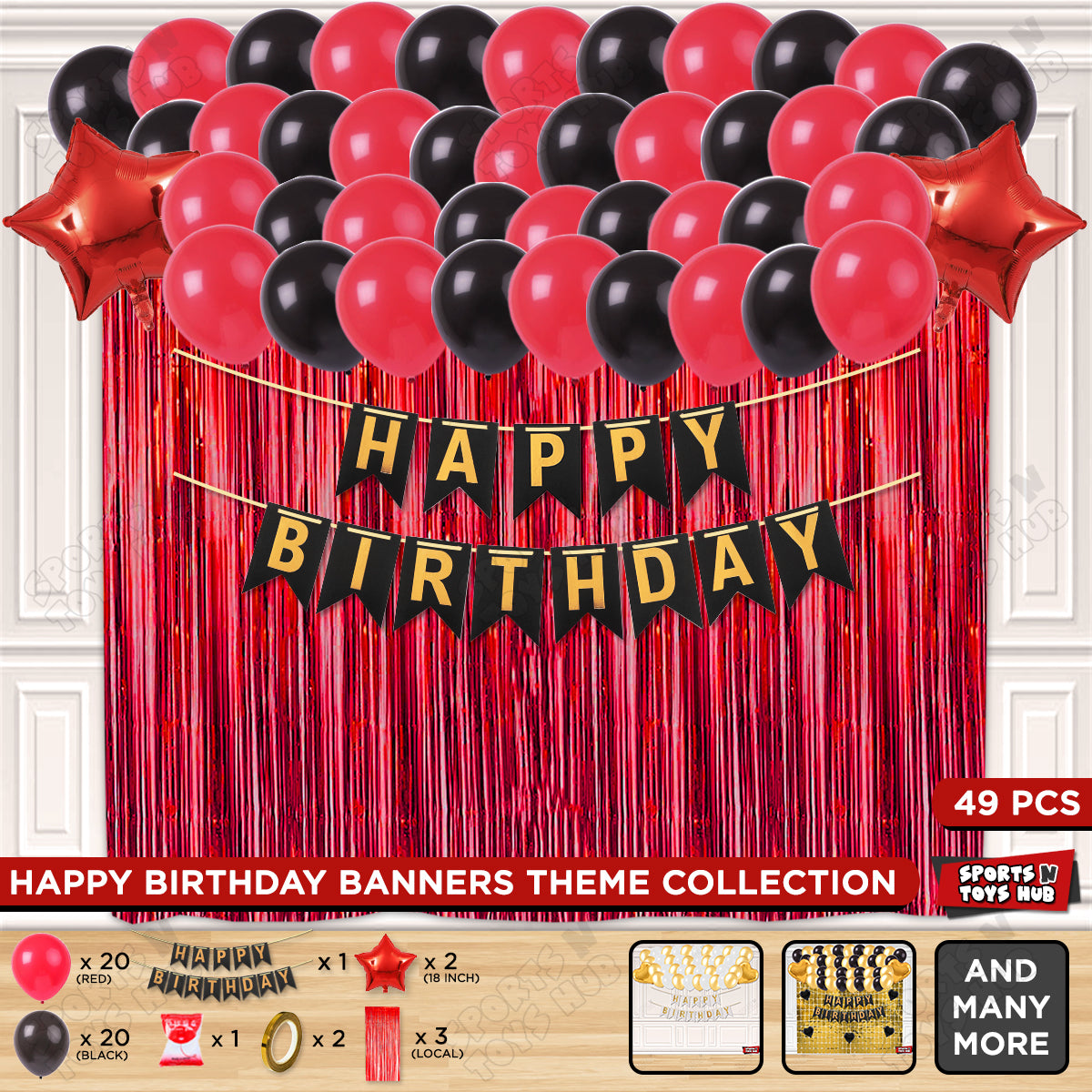 Happy Birthday Card Banner Theme - Black & Red