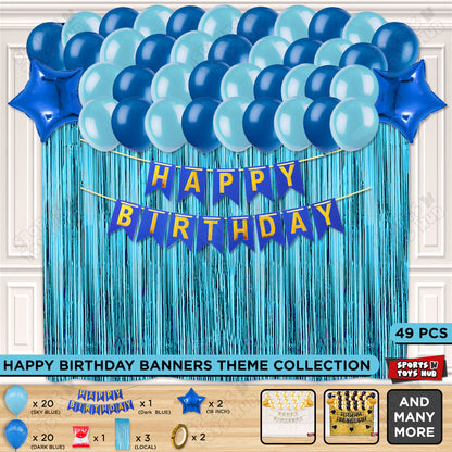Happy Birthday Card Banner Theme - Dark Blue & Sky Blue