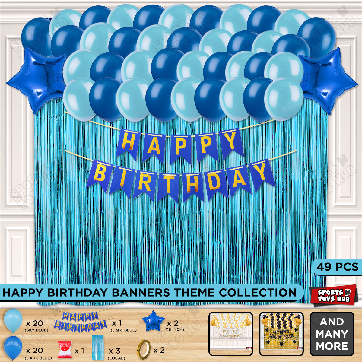 Happy Birthday Card Banner Theme - Dark Blue & Sky Blue