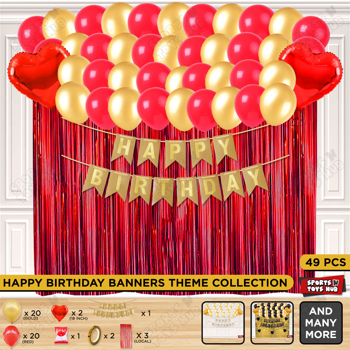 Happy Birthday Card Banner Theme - Gold & Red
