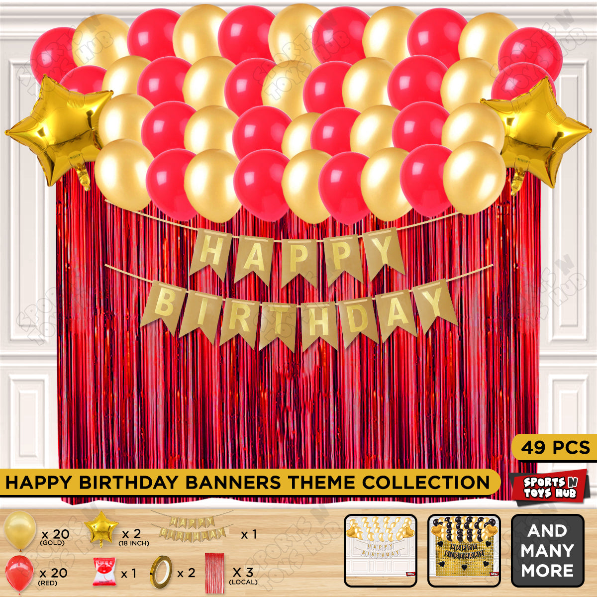 Happy Birthday Card Banner Theme - Gold & Red