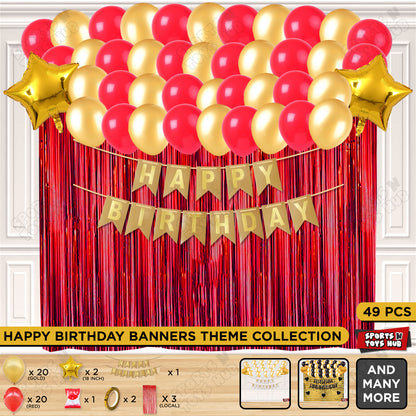 Happy Birthday Card Banner Theme - Gold & Red