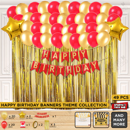 Happy Birthday Card Banner Theme - Red & Gold
