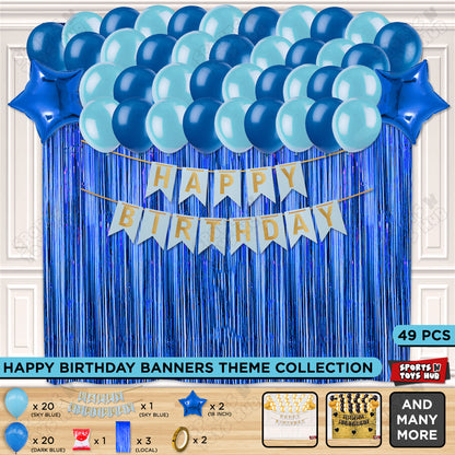 Happy Birthday Card Banner Theme - Sky Blue & Dark Blue