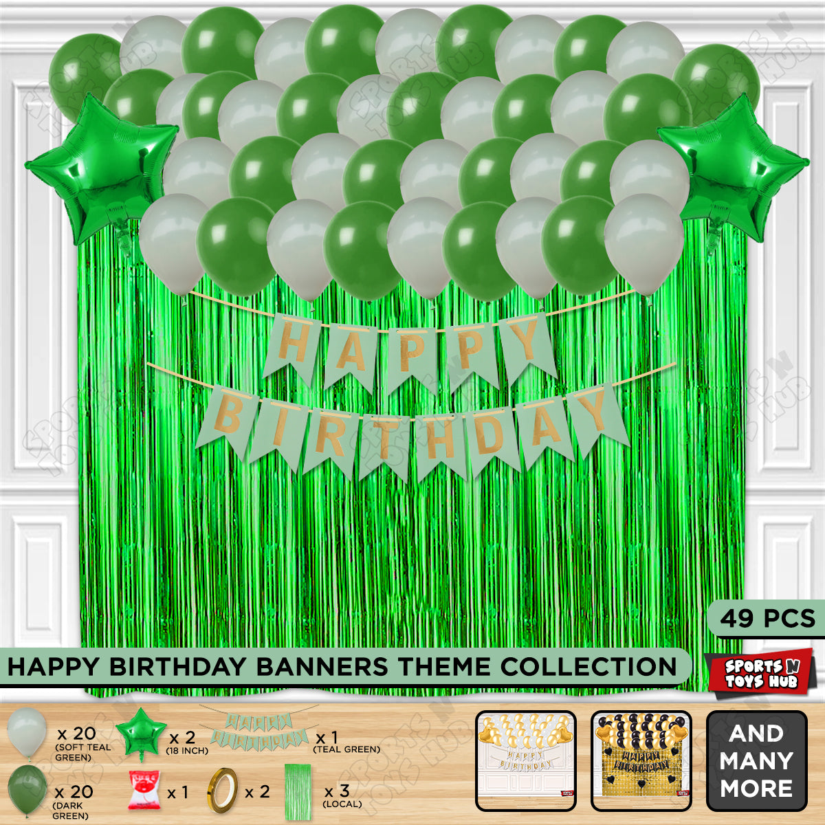 Happy Birthday Card Banner Theme - Green & Soft Teal Green