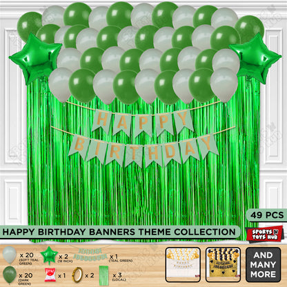 Happy Birthday Card Banner Theme - Green & Soft Teal Green
