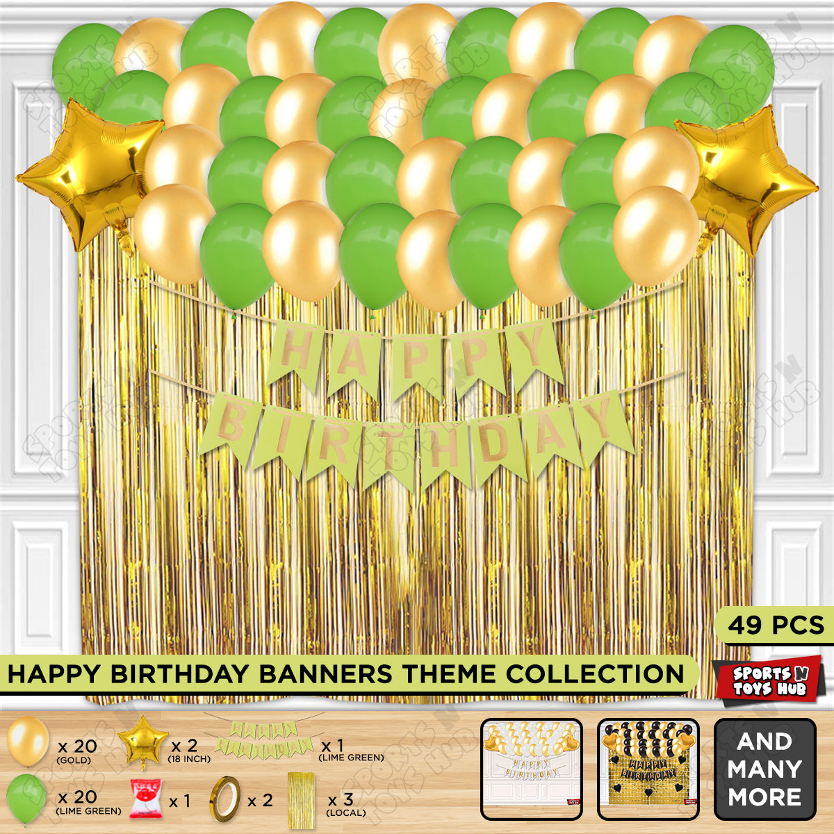 Happy Birthday Card Banner Theme -  Lime Green & Gold