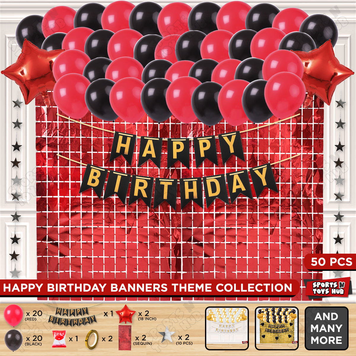 Happy Birthday Card Banner Theme - Black & Red